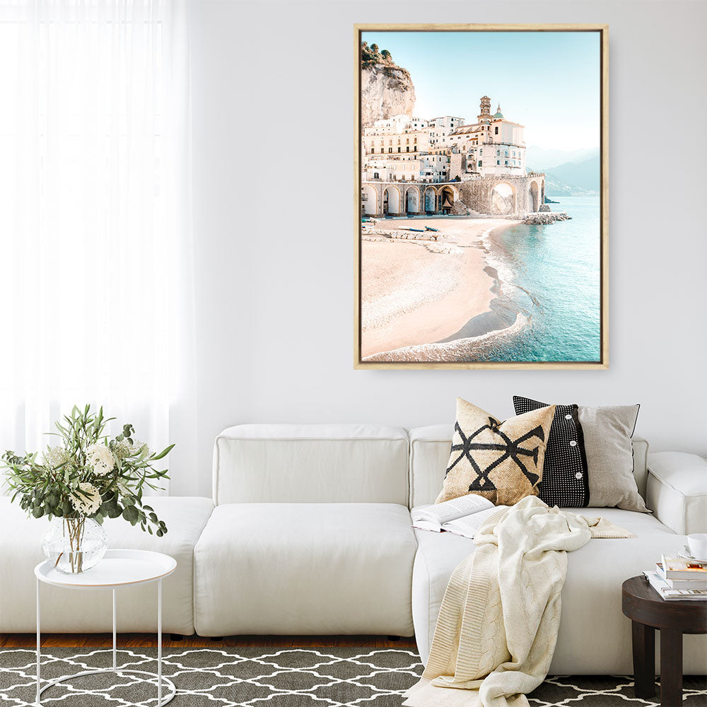 Shop Amalfi Village I Photo Canvas Print a coastal themed photography framed stretched canvas print from The Print Emporium wall artwork collection - Buy Australian made prints for the home and your interior decor space, TPE-1257-CA-35X46-NF