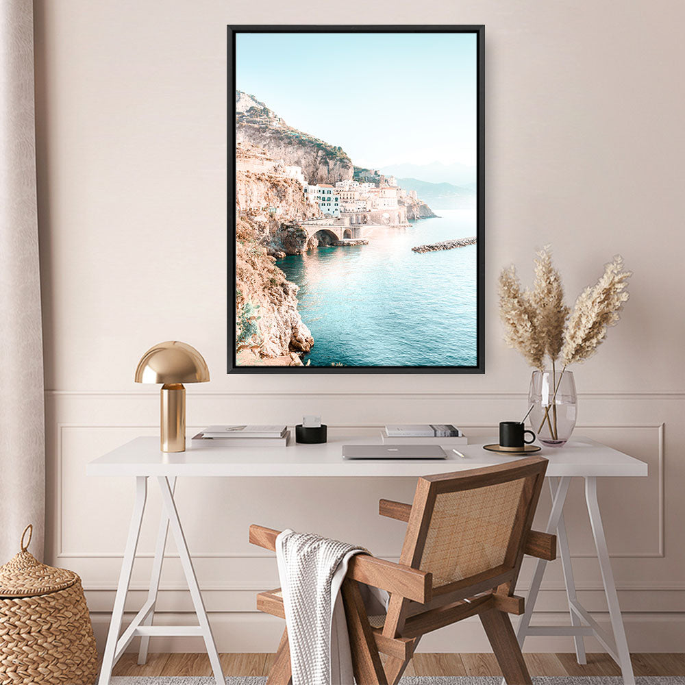 Shop Amalfi Village II Photo Canvas Print a coastal themed photography framed stretched canvas print from The Print Emporium wall artwork collection - Buy Australian made prints for the home and your interior decor space, TPE-1258-CA-35X46-NF