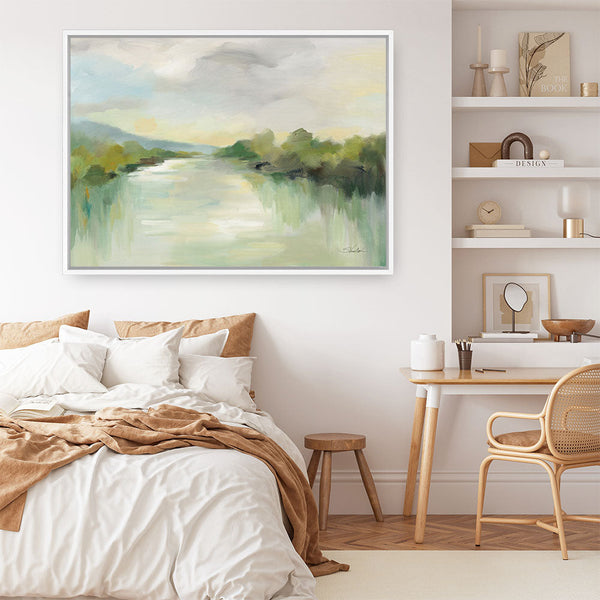 Shop April River Canvas Print a painted style framed canvas wall art print from The Print Emporium artwork collection - Buy Australian made fine art painting style stretched canvas prints for the home and your interior decor space, TPE-WA-70140-CA-35X46-NF