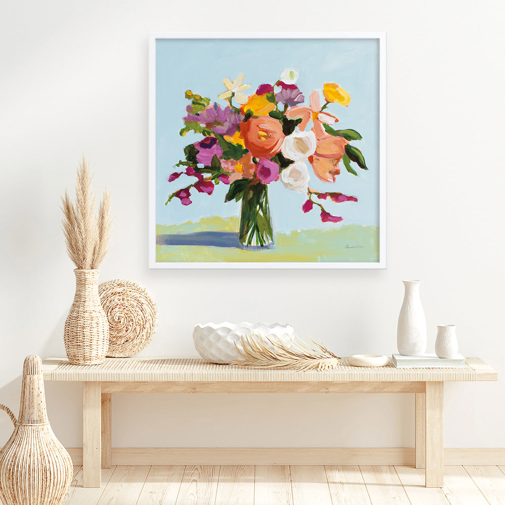 Shop August Blooms (Square) Art Print a floral themed painted wall art print from The Print Emporium wall artwork collection - Buy Australian made fine art painting style poster and framed prints for the home and your interior decor room