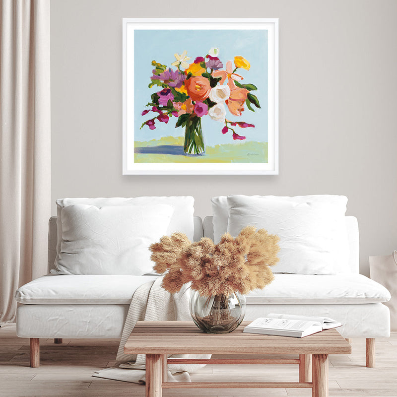 Shop August Blooms (Square) Art Print a floral themed painted wall art print from The Print Emporium wall artwork collection - Buy Australian made fine art painting style poster and framed prints for the home and your interior decor room