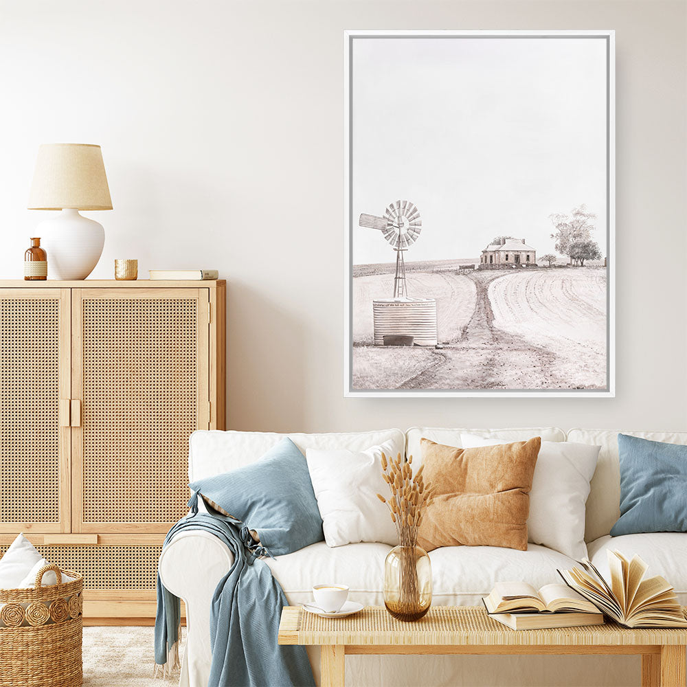 Shop Australian Farm I Canvas Print a painted style framed canvas wall art print from The Print Emporium artwork collection - Buy Australian made fine art painting style stretched canvas prints for the home and your interior decor space, TPE-929-CA-35X46-NF
