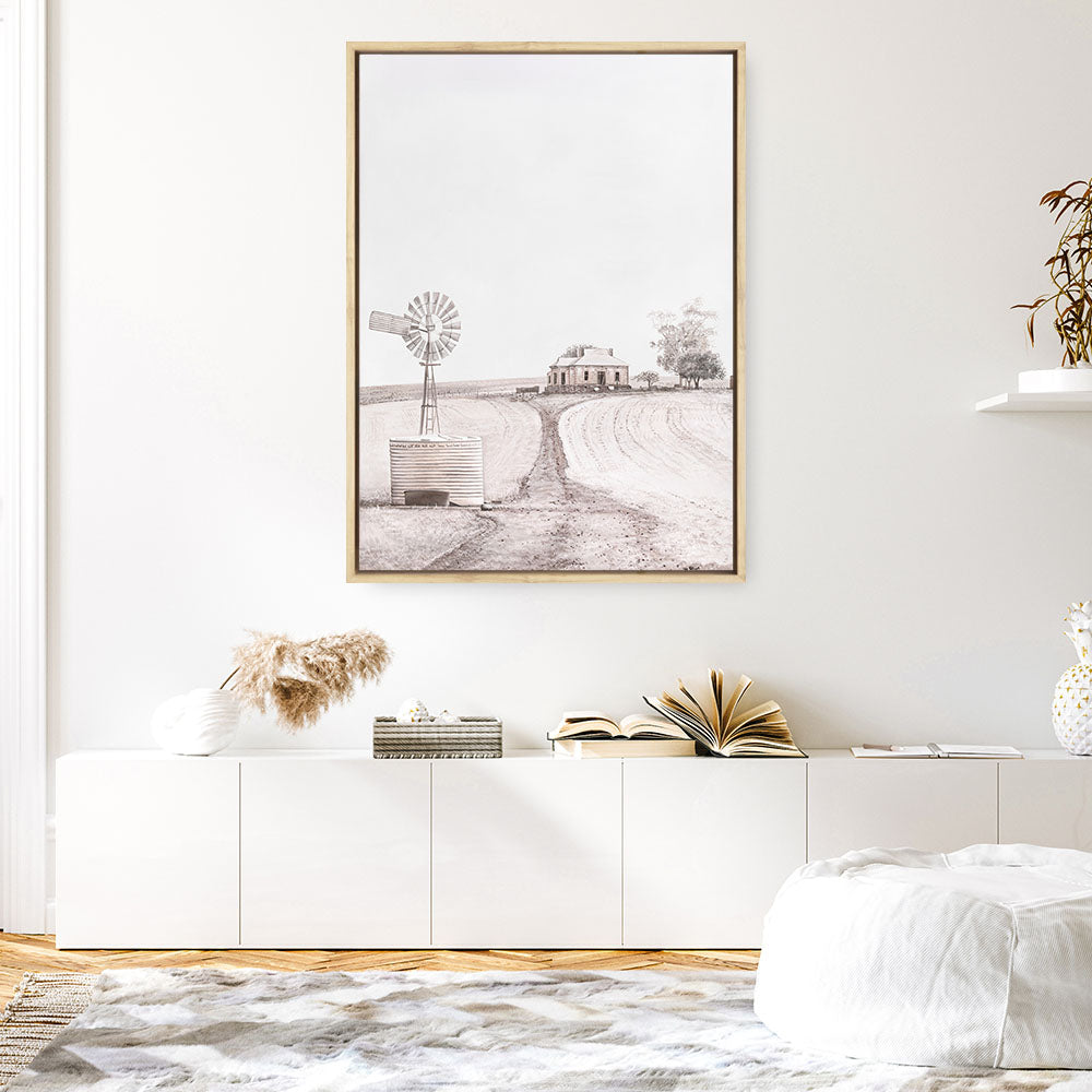 Shop Australian Farm I Canvas Print a painted style framed canvas wall art print from The Print Emporium artwork collection - Buy Australian made fine art painting style stretched canvas prints for the home and your interior decor space, TPE-929-CA-35X46-NF