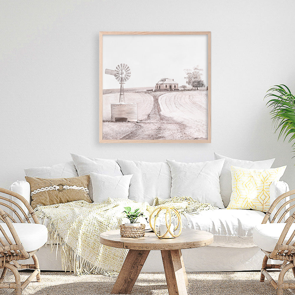 Shop Australian Farm I (Square) Art Print a painted style wall art print from The Print Emporium wall artwork collection - Buy Australian made fine art painting style poster and framed prints for the home and your interior decor room, TPE-924-AP