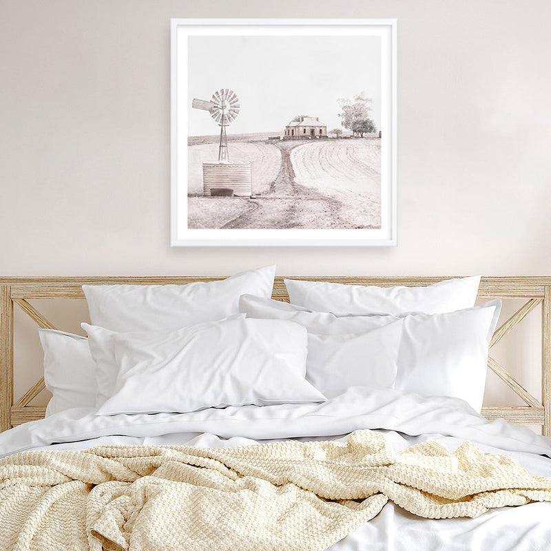Shop Australian Farm I (Square) Art Print a painted style wall art print from The Print Emporium wall artwork collection - Buy Australian made fine art painting style poster and framed prints for the home and your interior decor room, TPE-924-AP