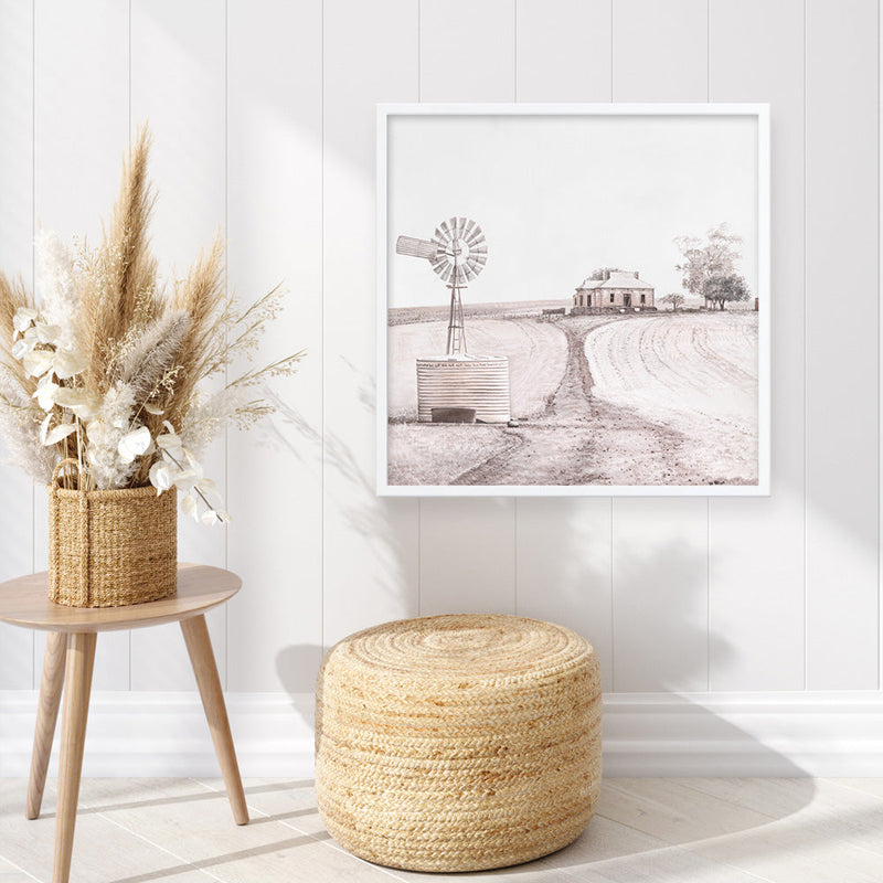 Shop Australian Farm I (Square) Art Print a painted style wall art print from The Print Emporium wall artwork collection - Buy Australian made fine art painting style poster and framed prints for the home and your interior decor room, TPE-924-AP
