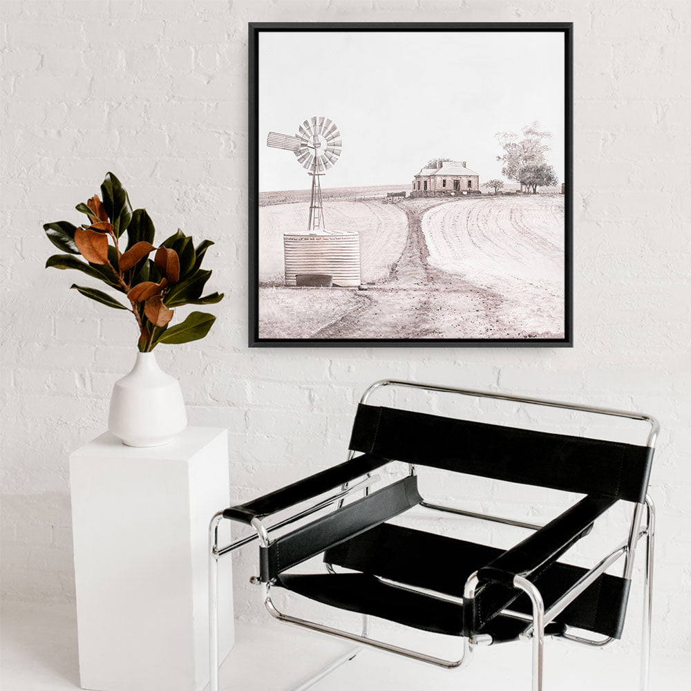 Shop Australian Farm I (Square) Canvas Print a painted style framed canvas wall art print from The Print Emporium artwork collection - Buy Australian made fine art painting style stretched canvas prints for the home and your interior decor space, TPE-924-CA-40X40-NF