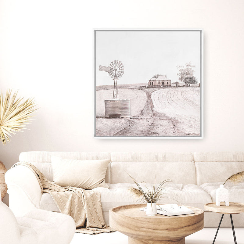 Shop Australian Farm I (Square) Canvas Print a painted style framed canvas wall art print from The Print Emporium artwork collection - Buy Australian made fine art painting style stretched canvas prints for the home and your interior decor space, TPE-924-CA-40X40-NF