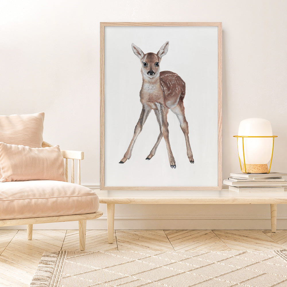 Shop Baby Deer Art Print a painted adorable baby nursery animal themed wall art print from The Print Emporium wall artwork collection - Buy Australian made fine art painting style poster and framed prints for the home and your interior decor room, TPE-200-AP