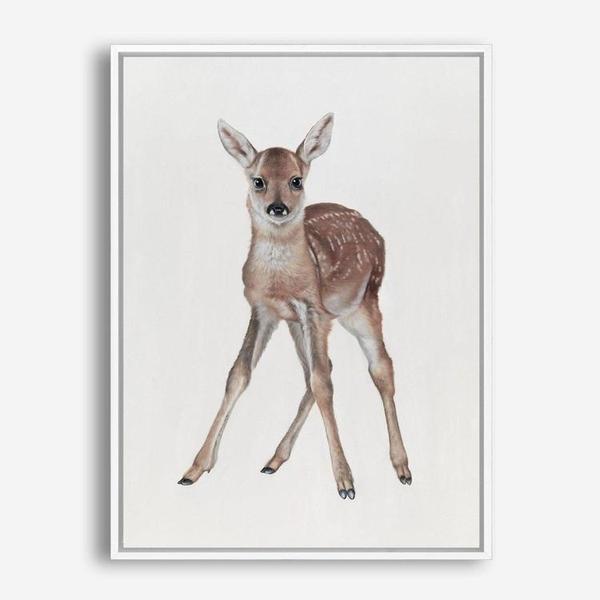Shop Baby Deer Canvas Print a painted adorable baby nursery room animal themed framed canvas wall art print from The Print Emporium artwork collection - Buy Australian made fine art painting style stretched canvas prints for the home and your interior decor space, TPE-200-CA-35X46-NF