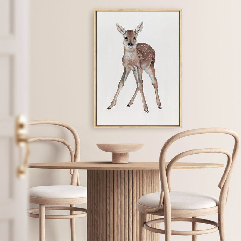 Shop Baby Deer Canvas Print a painted adorable baby nursery room animal themed framed canvas wall art print from The Print Emporium artwork collection - Buy Australian made fine art painting style stretched canvas prints for the home and your interior decor space, TPE-200-CA-35X46-NF
