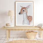 Shop Baby Deer II Art Print a painted adorable baby nursery animal themed wall art print from The Print Emporium wall artwork collection - Buy Australian made fine art painting style poster and framed prints for the home and your interior decor room, TPE-252-AP