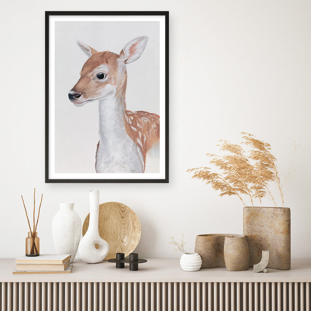 Shop Baby Deer II Art Print a painted adorable baby nursery animal themed wall art print from The Print Emporium wall artwork collection - Buy Australian made fine art painting style poster and framed prints for the home and your interior decor room, TPE-252-AP