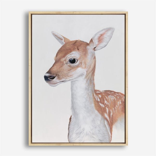 Shop Baby Deer II Canvas Print a painted adorable baby nursery room animal themed framed canvas wall art print from The Print Emporium artwork collection - Buy Australian made fine art painting style stretched canvas prints for the home and your interior decor space, TPE-252-CA-35X46-NF