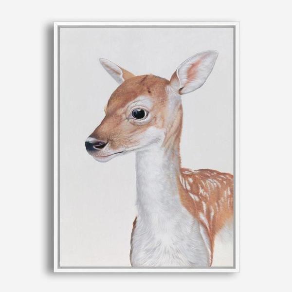 Shop Baby Deer II Canvas Print a painted adorable baby nursery room animal themed framed canvas wall art print from The Print Emporium artwork collection - Buy Australian made fine art painting style stretched canvas prints for the home and your interior decor space, TPE-252-CA-35X46-NF