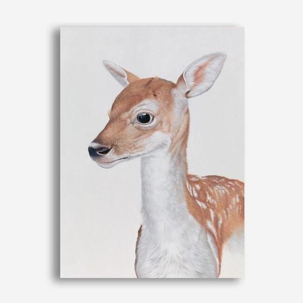 Shop Baby Deer II Canvas Print a painted adorable baby nursery room animal themed framed canvas wall art print from The Print Emporium artwork collection - Buy Australian made fine art painting style stretched canvas prints for the home and your interior decor space, TPE-252-CA-35X46-NF