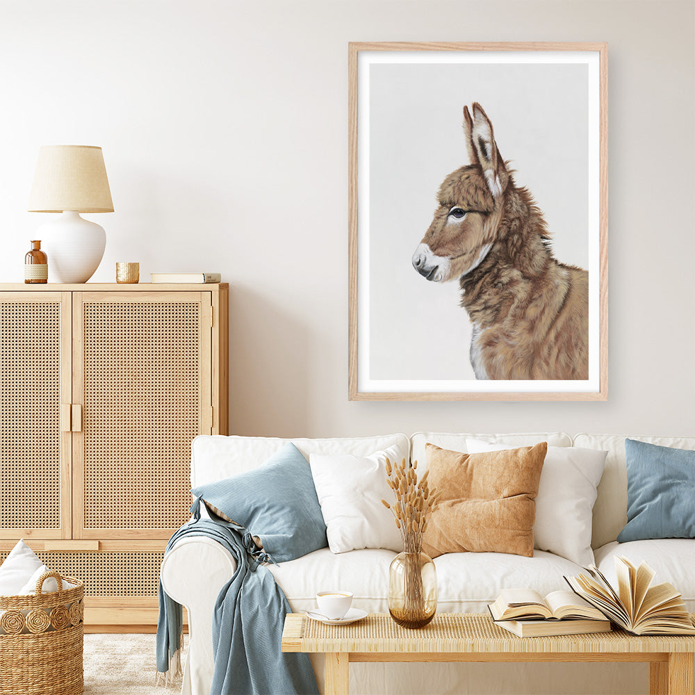 Shop Baby Donkey Art Print a painted adorable baby nursery animal themed wall art print from The Print Emporium wall artwork collection - Buy Australian made fine art painting style poster and framed prints for the home and your interior decor room, TPE-258-AP