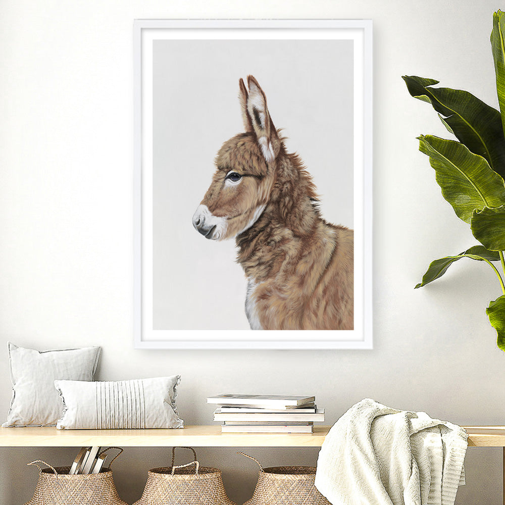 Shop Baby Donkey Art Print a painted adorable baby nursery animal themed wall art print from The Print Emporium wall artwork collection - Buy Australian made fine art painting style poster and framed prints for the home and your interior decor room, TPE-258-AP