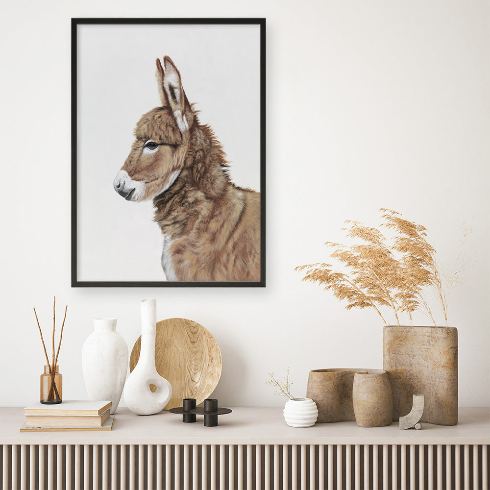 Shop Baby Donkey Art Print a painted adorable baby nursery animal themed wall art print from The Print Emporium wall artwork collection - Buy Australian made fine art painting style poster and framed prints for the home and your interior decor room, TPE-258-AP