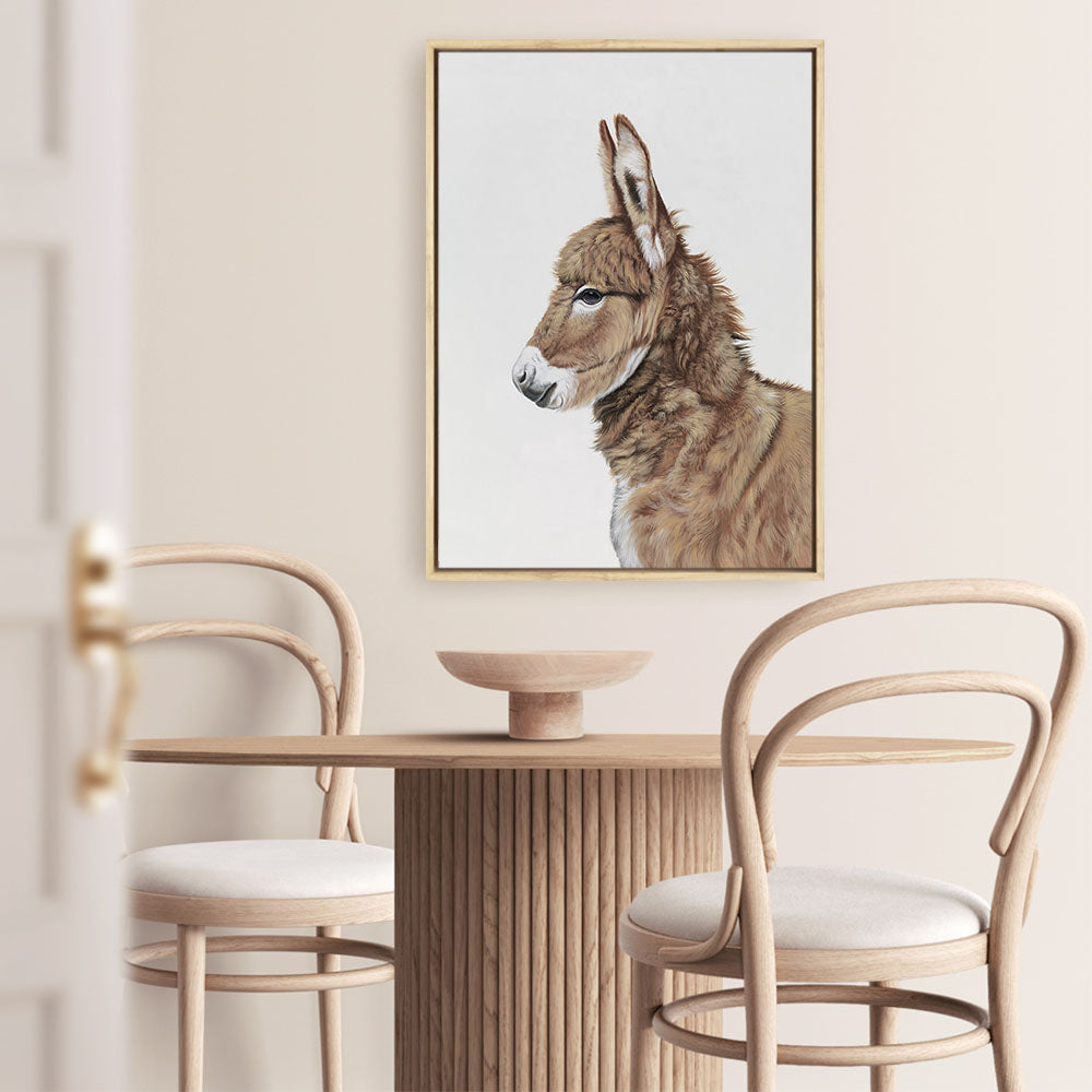Shop Baby Donkey Canvas Print a painted adorable baby nursery room animal themed framed canvas wall art print from The Print Emporium artwork collection - Buy Australian made fine art painting style stretched canvas prints for the home and your interior decor space, TPE-258-CA-35X46-NF