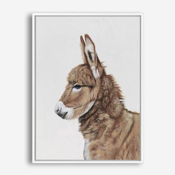 Shop Baby Donkey Canvas Print a painted adorable baby nursery room animal themed framed canvas wall art print from The Print Emporium artwork collection - Buy Australian made fine art painting style stretched canvas prints for the home and your interior decor space, TPE-258-CA-35X46-NF