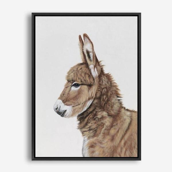 Shop Baby Donkey Canvas Print a painted adorable baby nursery room animal themed framed canvas wall art print from The Print Emporium artwork collection - Buy Australian made fine art painting style stretched canvas prints for the home and your interior decor space, TPE-258-CA-35X46-NF
