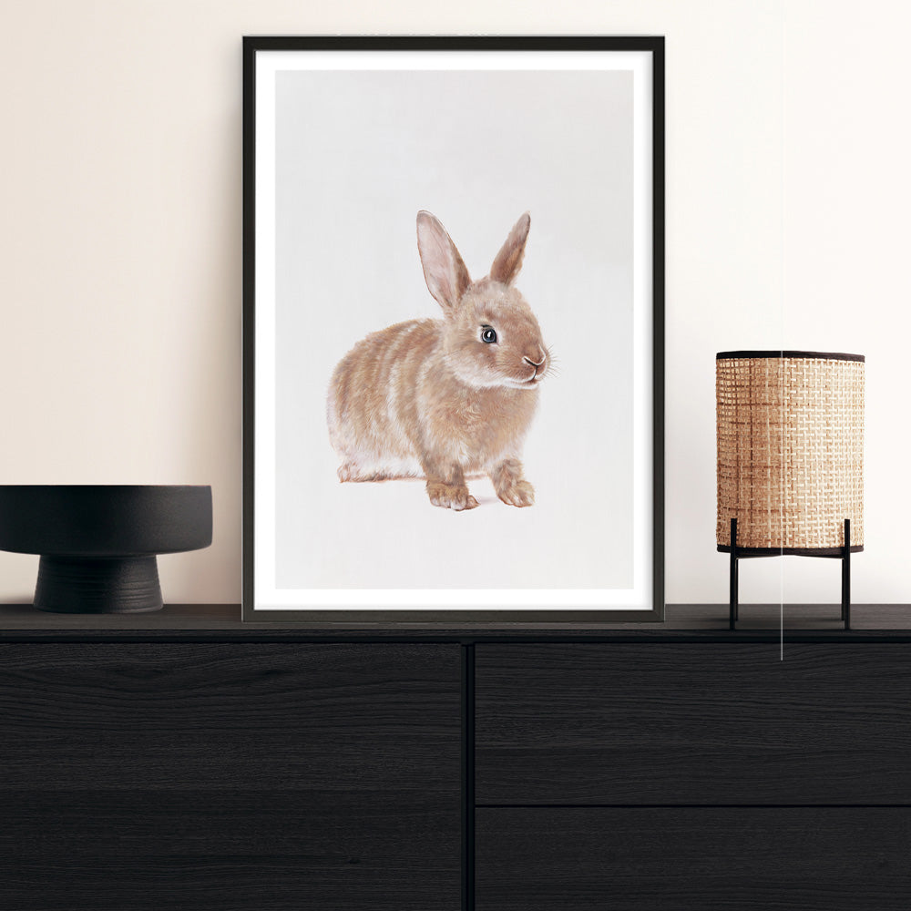 Shop Baby Rabbit Art Print a painted adorable baby nursery animal themed wall art print from The Print Emporium wall artwork collection - Buy Australian made fine art painting style poster and framed prints for the home and your interior decor room, TPE-201-AP