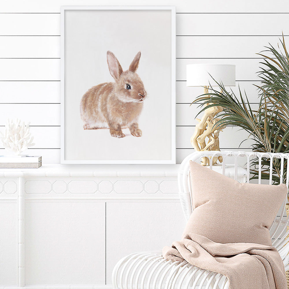 Shop Baby Rabbit Art Print a painted adorable baby nursery animal themed wall art print from The Print Emporium wall artwork collection - Buy Australian made fine art painting style poster and framed prints for the home and your interior decor room, TPE-201-AP
