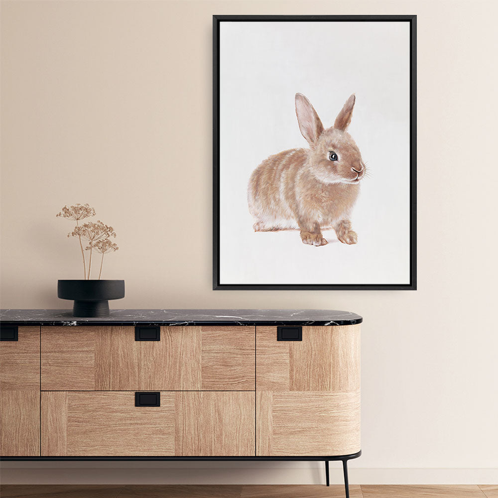 Shop Baby Rabbit Canvas Print a painted adorable baby nursery room animal themed framed canvas wall art print from The Print Emporium artwork collection - Buy Australian made fine art painting style stretched canvas prints for the home and your interior decor space, TPE-201-CA-35X46-NF