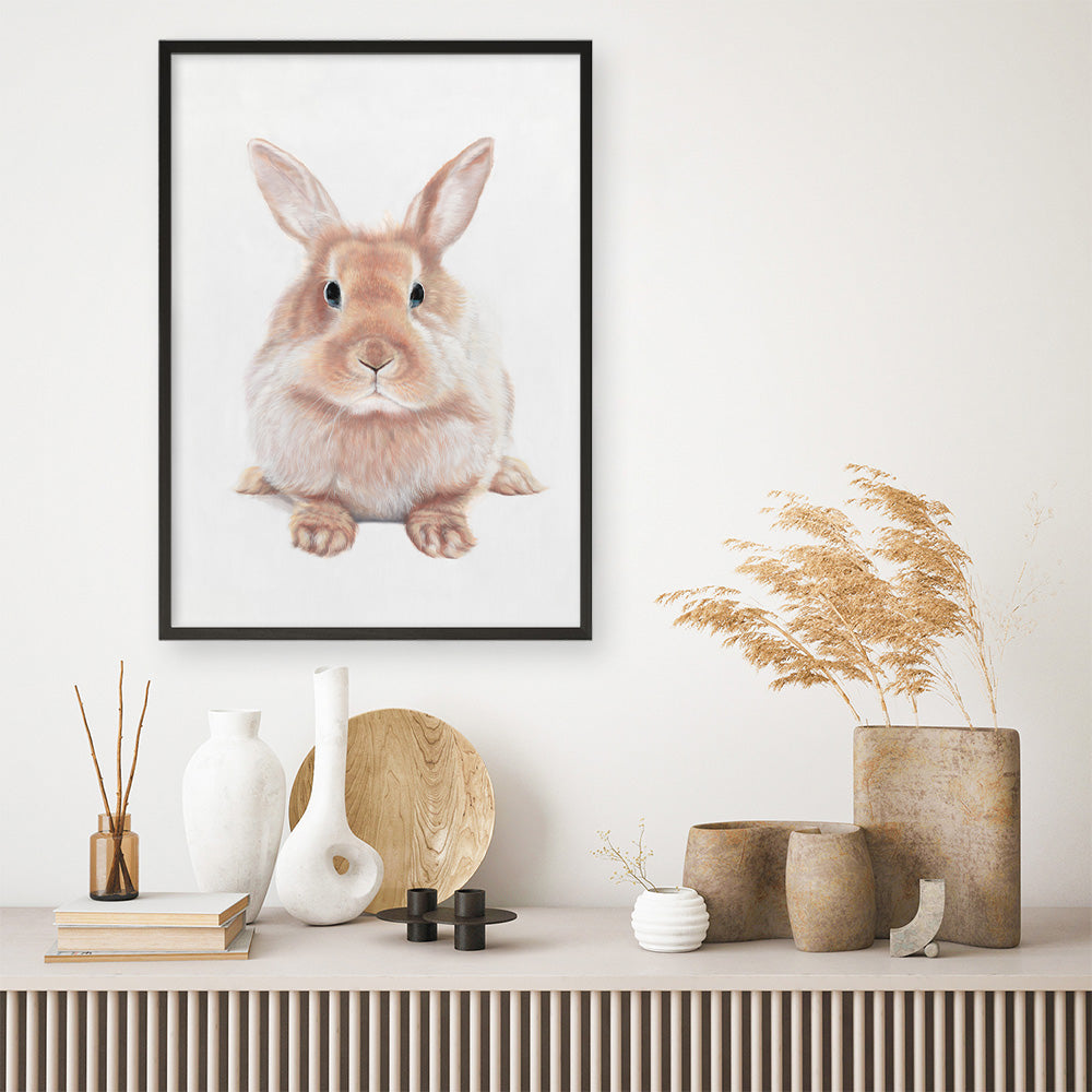 Shop Baby Rabbit II Art Print a painted adorable baby nursery animal themed wall art print from The Print Emporium wall artwork collection - Buy Australian made fine art painting style poster and framed prints for the home and your interior decor room, TPE-215-AP