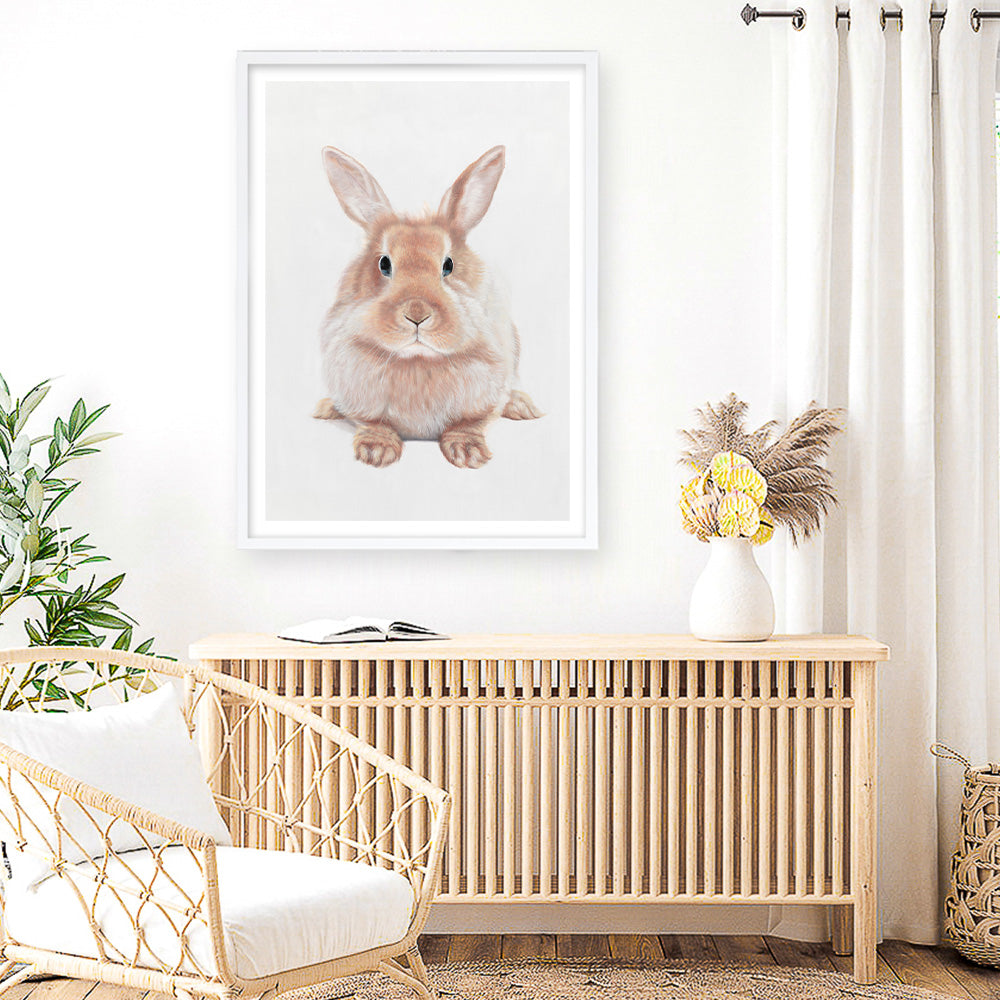 Shop Baby Rabbit II Art Print a painted adorable baby nursery animal themed wall art print from The Print Emporium wall artwork collection - Buy Australian made fine art painting style poster and framed prints for the home and your interior decor room, TPE-215-AP