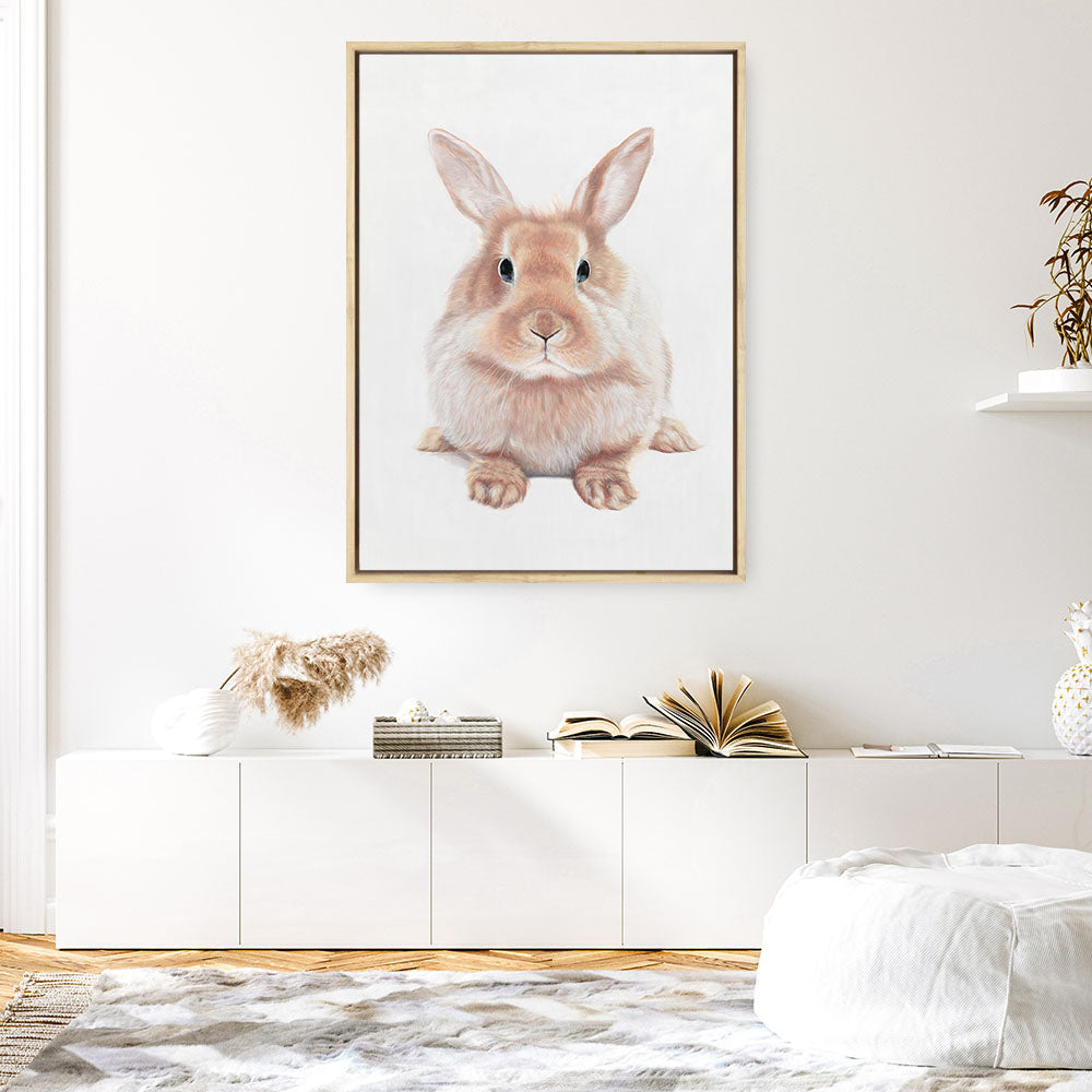 Shop Baby Rabbit II Canvas Print a painted adorable baby nursery room animal themed framed canvas wall art print from The Print Emporium artwork collection - Buy Australian made fine art painting style stretched canvas prints for the home and your interior decor space, TPE-215-CA-35X46-NF