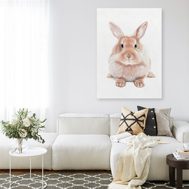 Shop Baby Rabbit II Canvas Print a painted adorable baby nursery room animal themed framed canvas wall art print from The Print Emporium artwork collection - Buy Australian made fine art painting style stretched canvas prints for the home and your interior decor space, TPE-215-CA-35X46-NF