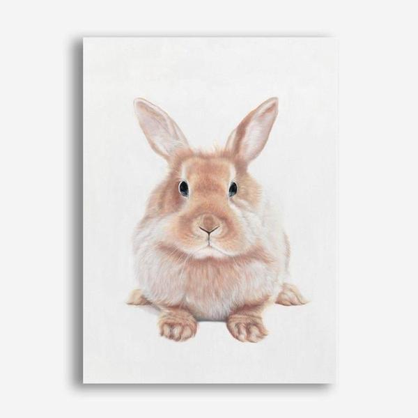 Shop Baby Rabbit II Canvas Print a painted adorable baby nursery room animal themed framed canvas wall art print from The Print Emporium artwork collection - Buy Australian made fine art painting style stretched canvas prints for the home and your interior decor space, TPE-215-CA-35X46-NF