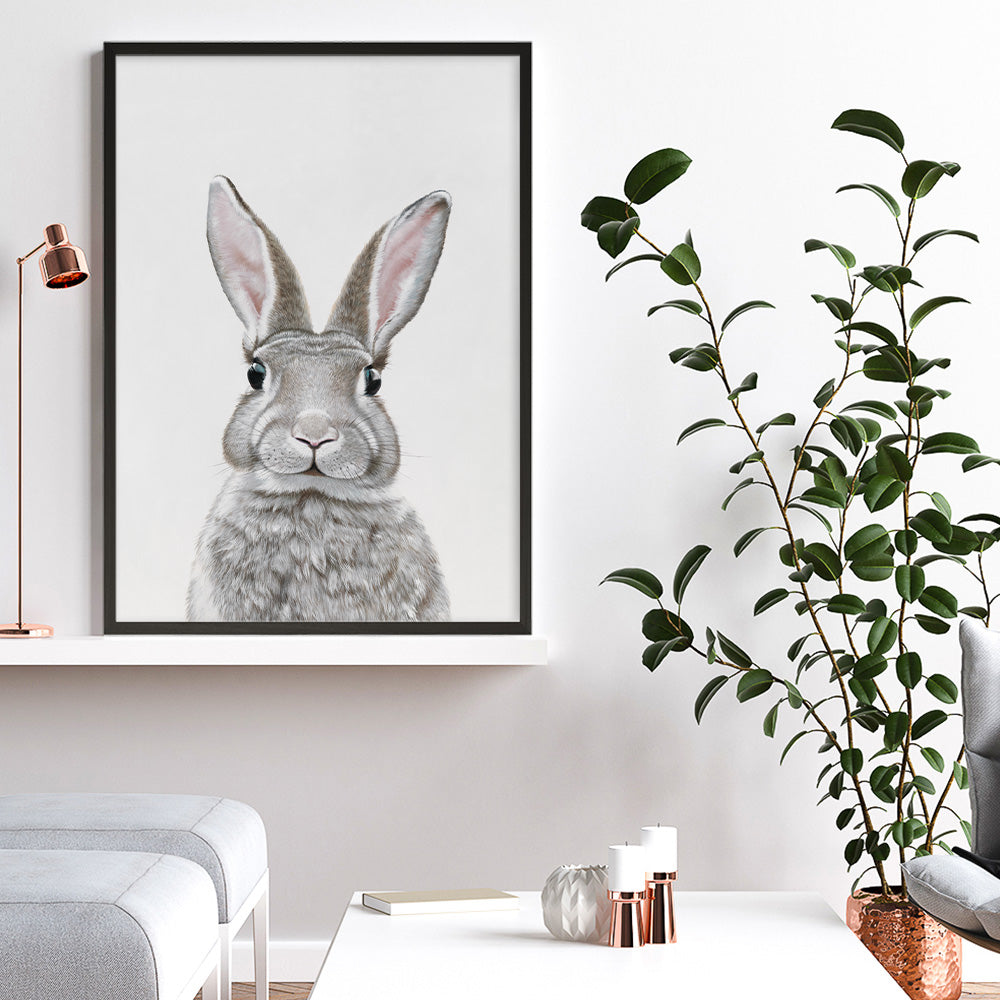 Shop Baby Rabbit III Art Print a painted adorable baby nursery animal themed wall art print from The Print Emporium wall artwork collection - Buy Australian made fine art painting style poster and framed prints for the home and your interior decor room, TPE-256-AP