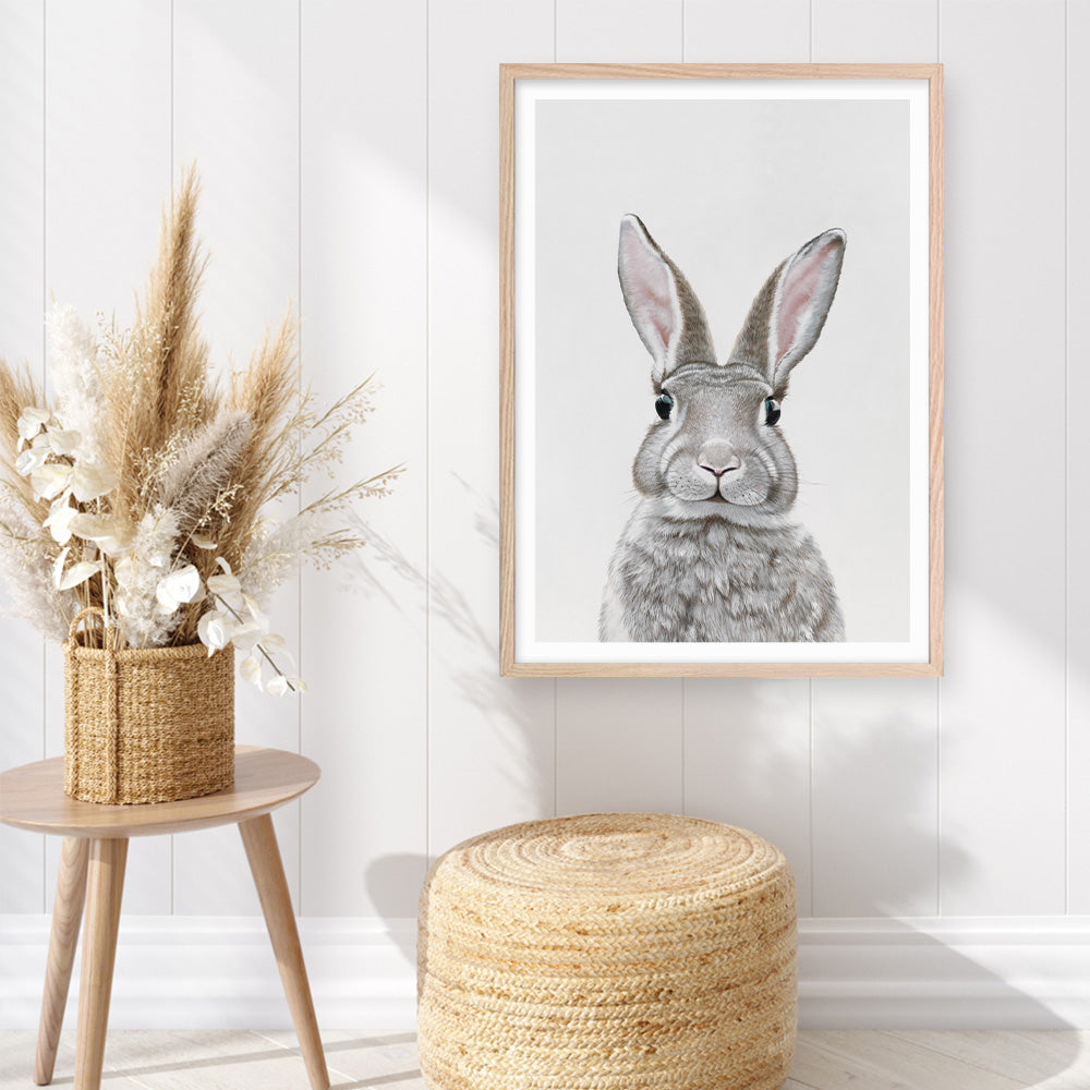 Shop Baby Rabbit III Art Print a painted adorable baby nursery animal themed wall art print from The Print Emporium wall artwork collection - Buy Australian made fine art painting style poster and framed prints for the home and your interior decor room, TPE-256-AP