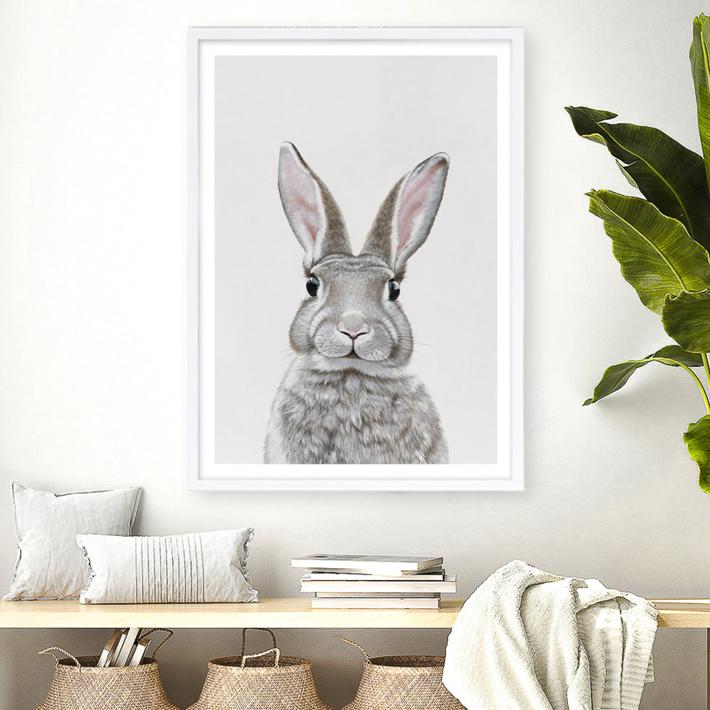 Shop Baby Rabbit III Art Print a painted adorable baby nursery animal themed wall art print from The Print Emporium wall artwork collection - Buy Australian made fine art painting style poster and framed prints for the home and your interior decor room, TPE-256-AP