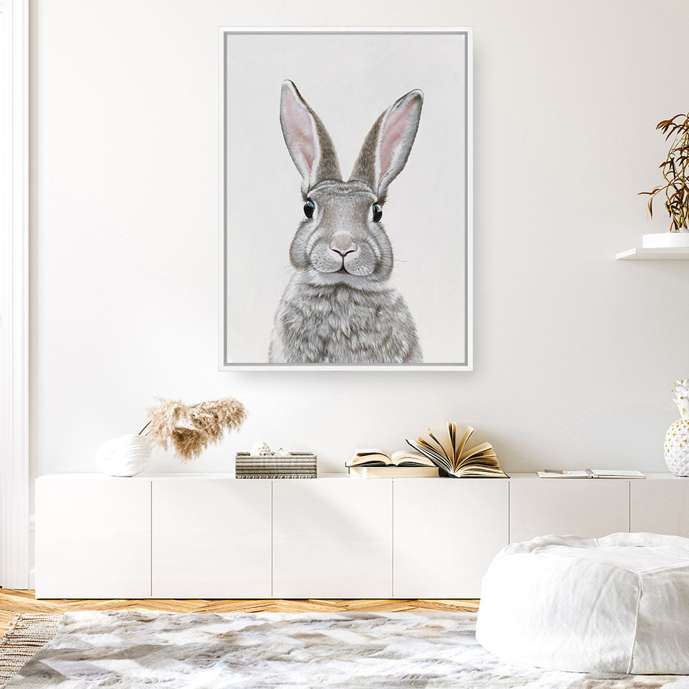 Shop Baby Rabbit III Canvas Print a painted adorable baby nursery room animal themed framed canvas wall art print from The Print Emporium artwork collection - Buy Australian made fine art painting style stretched canvas prints for the home and your interior decor space, TPE-256-CA-35X46-NF