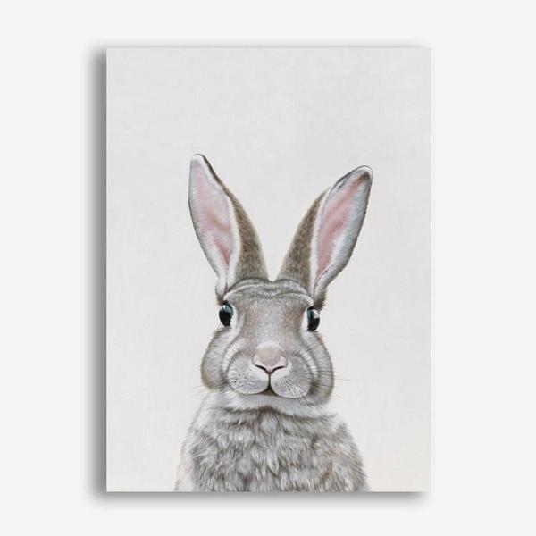 Shop Baby Rabbit III Canvas Print a painted adorable baby nursery room animal themed framed canvas wall art print from The Print Emporium artwork collection - Buy Australian made fine art painting style stretched canvas prints for the home and your interior decor space, TPE-256-CA-35X46-NF