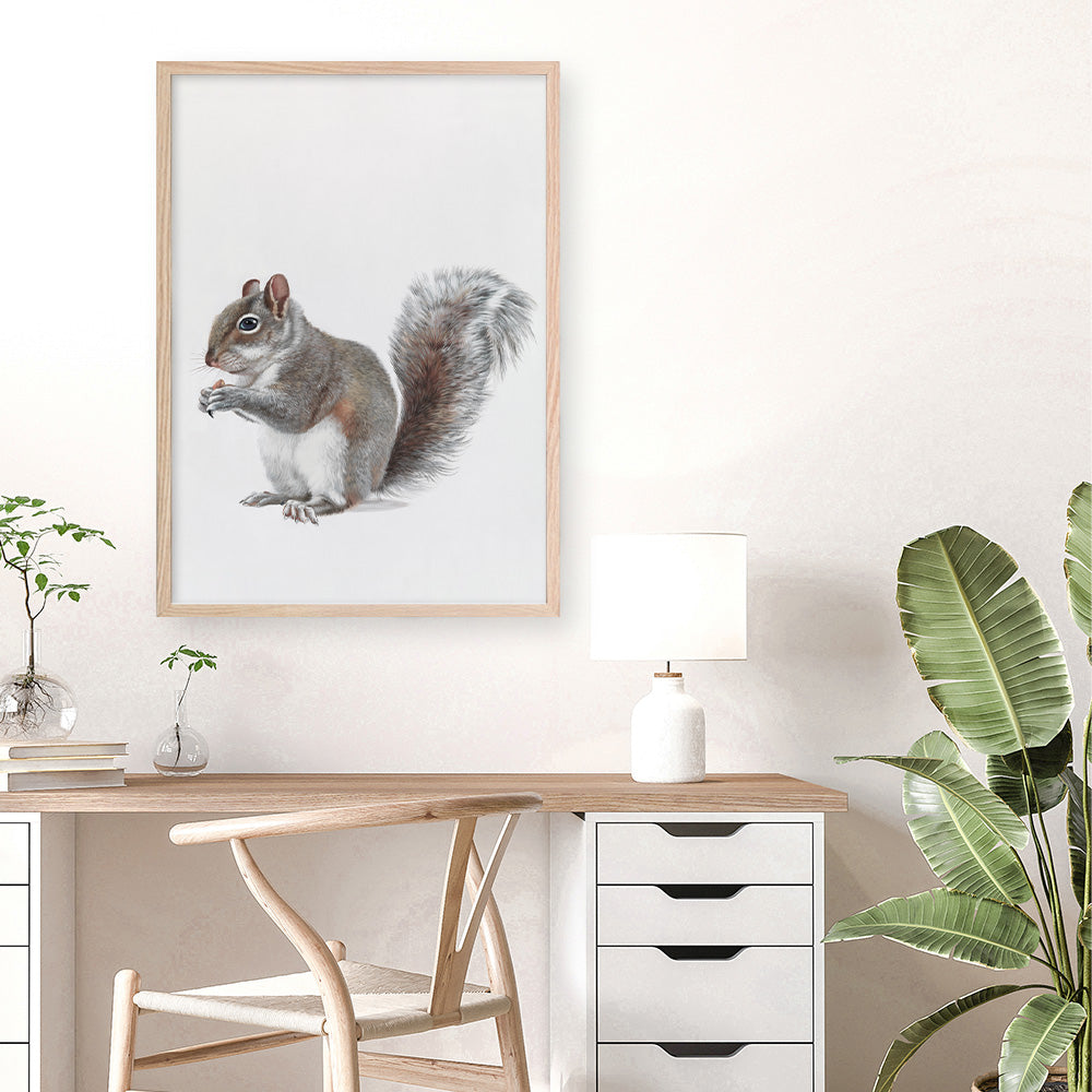 Shop Baby Squirrel Art Print a painted adorable baby nursery animal themed wall art print from The Print Emporium wall artwork collection - Buy Australian made fine art painting style poster and framed prints for the home and your interior decor room, TPE-255-AP