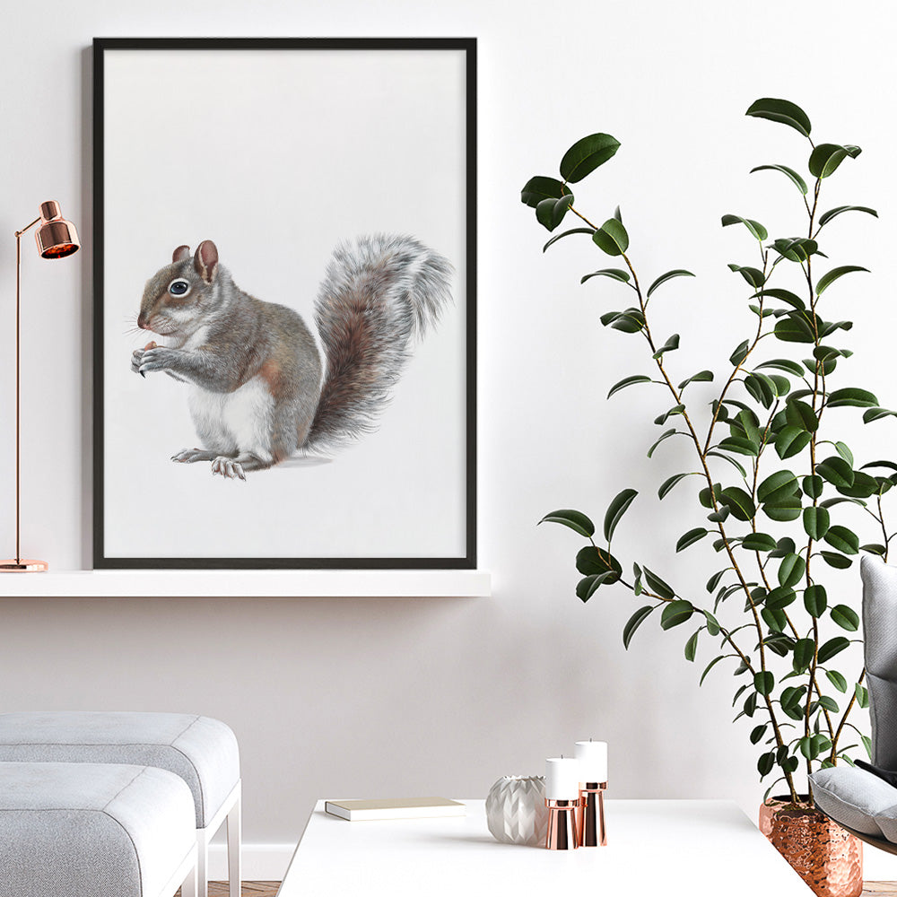 Shop Baby Squirrel Art Print a painted adorable baby nursery animal themed wall art print from The Print Emporium wall artwork collection - Buy Australian made fine art painting style poster and framed prints for the home and your interior decor room, TPE-255-AP
