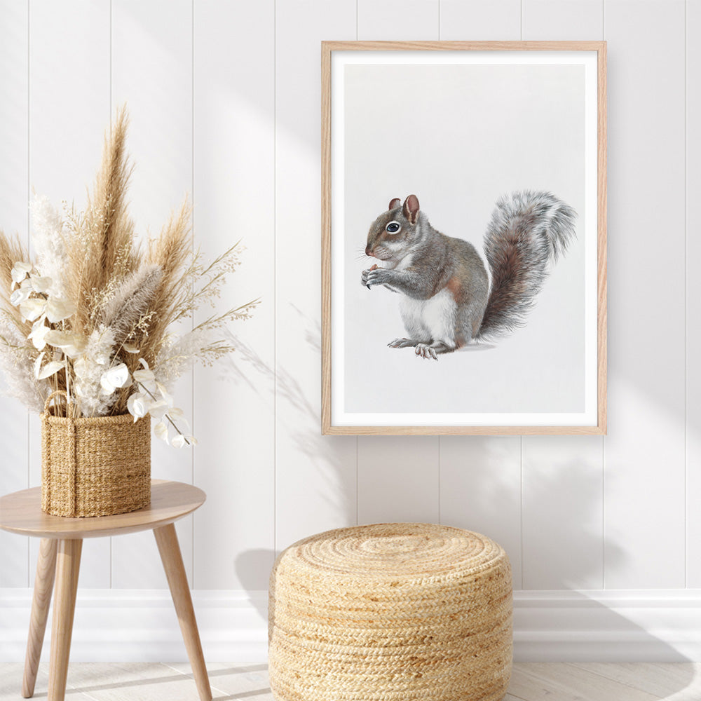 Shop Baby Squirrel Art Print a painted adorable baby nursery animal themed wall art print from The Print Emporium wall artwork collection - Buy Australian made fine art painting style poster and framed prints for the home and your interior decor room, TPE-255-AP