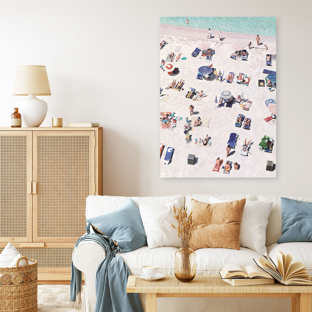 Shop Beach Bathers Canvas Print a coastal themed painted framed canvas wall art print from The Print Emporium artwork collection - Buy Australian made fine art painting style stretched canvas prints for the home and your interior decor space, TPE-327-CA-35X46-NF