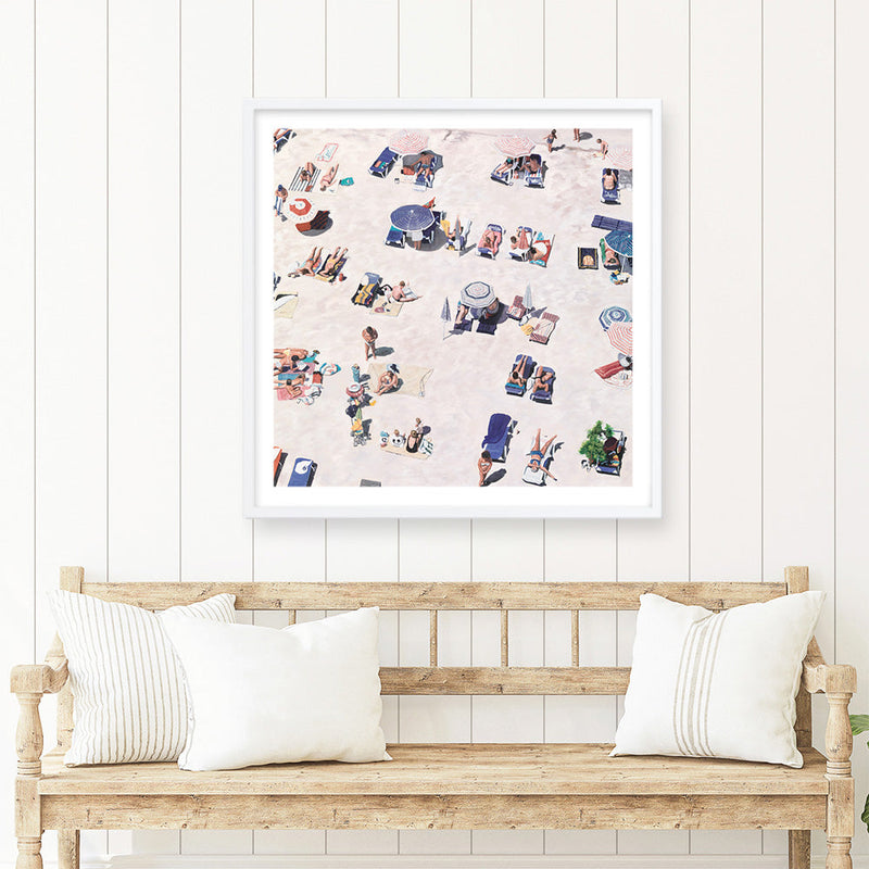 Shop Beach Bathers (Square) Art Print a coastal themed painted wall art print from The Print Emporium wall artwork collection - Buy Australian made fine art painting style poster and framed prints for the home and your interior decor room, TPE-475-AP
