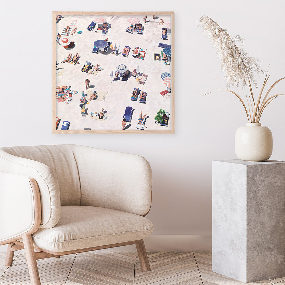 Shop Beach Bathers (Square) Art Print a coastal themed painted wall art print from The Print Emporium wall artwork collection - Buy Australian made fine art painting style poster and framed prints for the home and your interior decor room, TPE-475-AP