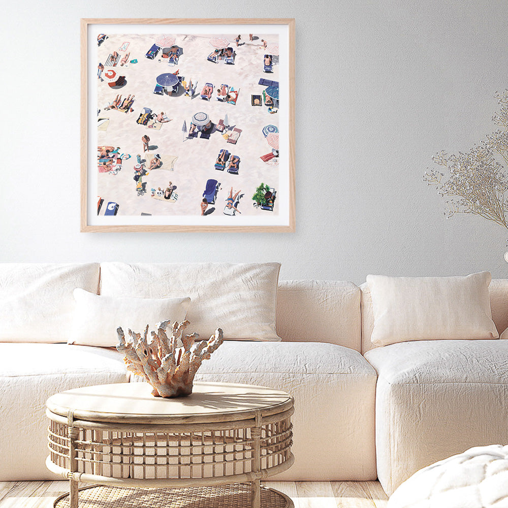 Shop Beach Bathers (Square) Art Print a coastal themed painted wall art print from The Print Emporium wall artwork collection - Buy Australian made fine art painting style poster and framed prints for the home and your interior decor room, TPE-475-AP