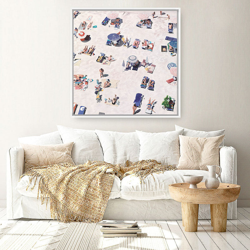 Shop Beach Bathers (Square) Canvas Print a coastal themed painted framed canvas wall art print from The Print Emporium artwork collection - Buy Australian made fine art painting style stretched canvas prints for the home and your interior decor space, TPE-475-CA-40X40-NF
