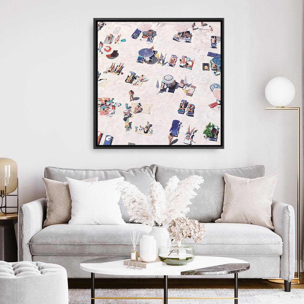 Shop Beach Bathers (Square) Canvas Print a coastal themed painted framed canvas wall art print from The Print Emporium artwork collection - Buy Australian made fine art painting style stretched canvas prints for the home and your interior decor space, TPE-475-CA-40X40-NF