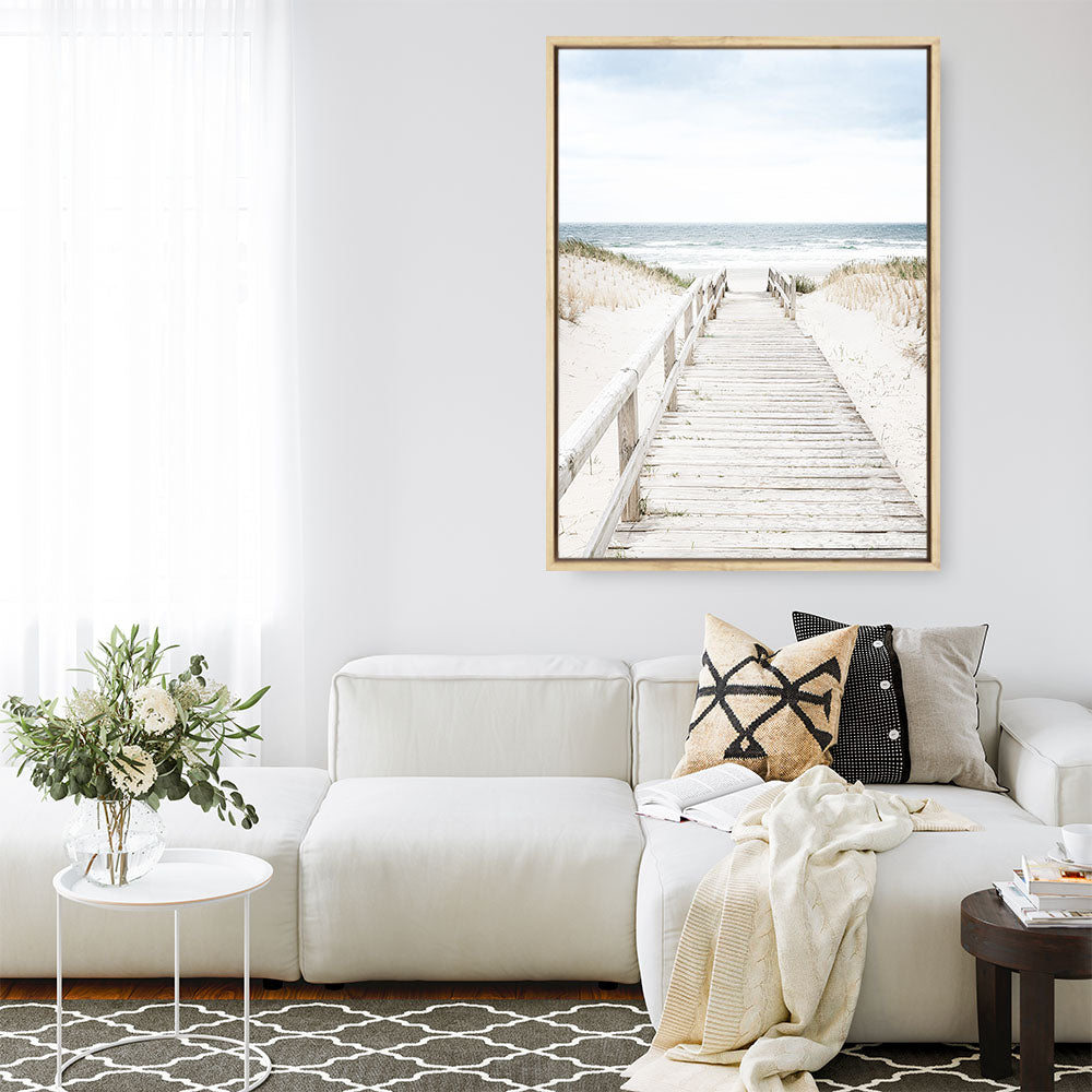 Shop Beach Bridge Photo Canvas Print a coastal themed photography framed stretched canvas print from The Print Emporium wall artwork collection - Buy Australian made prints for the home and your interior decor space, TPE-1187-CA-35X46-NF