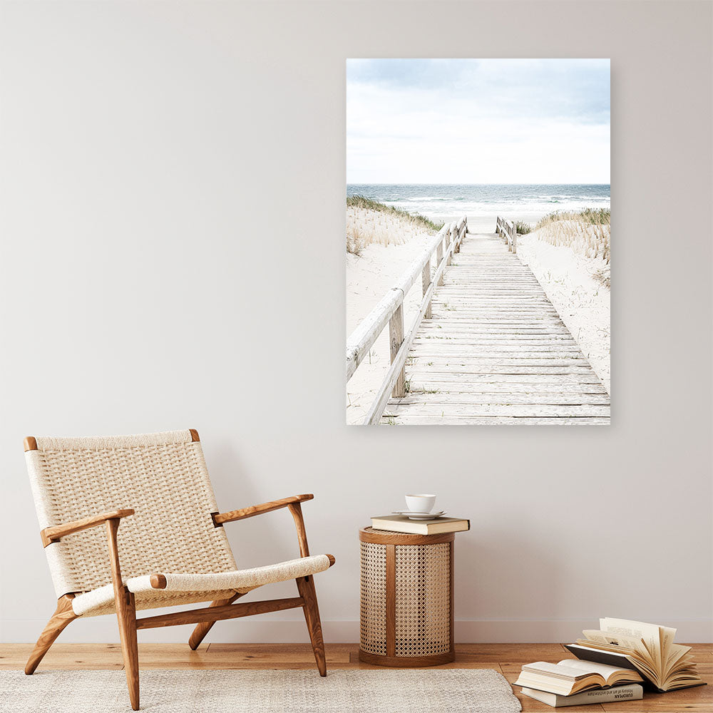 Shop Beach Bridge Photo Canvas Print a coastal themed photography framed stretched canvas print from The Print Emporium wall artwork collection - Buy Australian made prints for the home and your interior decor space, TPE-1187-CA-35X46-NF